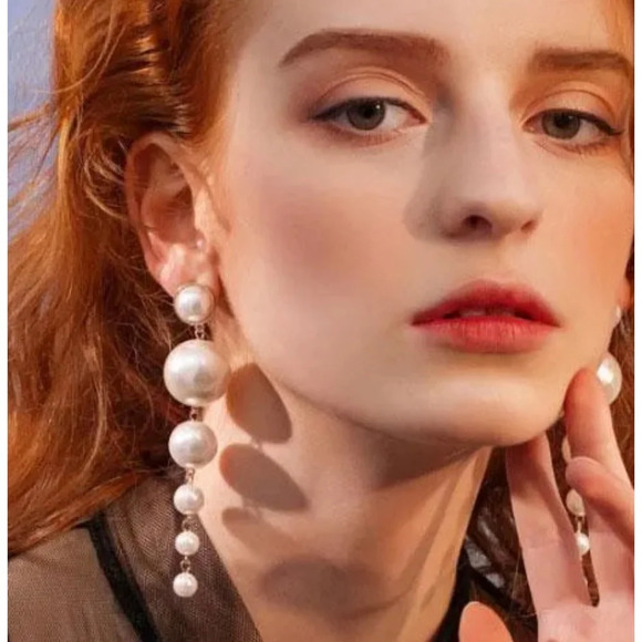 Zara Pearl Drop Gold Earrings - Picture 1 of 9